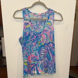 Lily Pulitzer Colorful Abstract racer back Tank Top blue pink Small cotton
